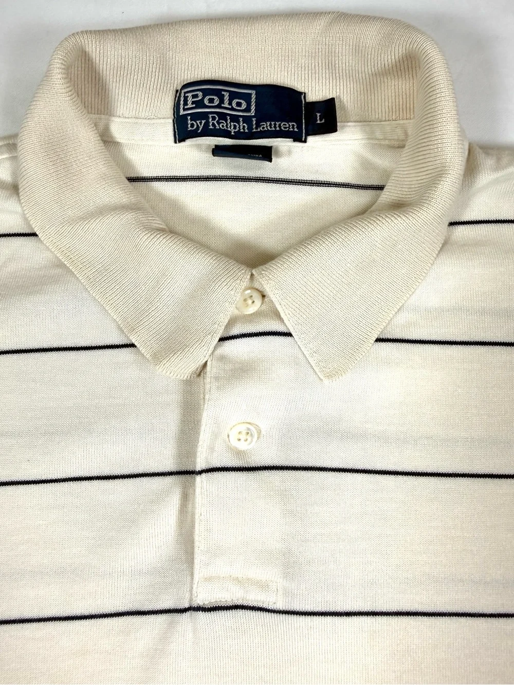 VINTAGE POLO RALPH LAUREN Mens Silk Cotton Polo Shirt L 90s Striped Preppy